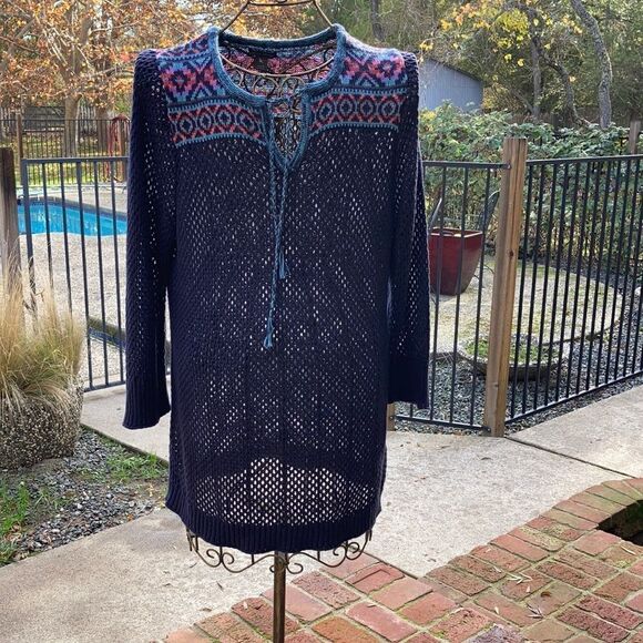 Eddie Bauer Open Knit 🧶 Linen Blend Three Quarter Sleeves Top Size Large - Picture 1 of 14